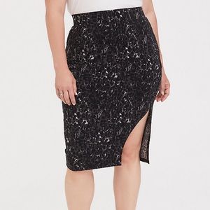 DARK GREY LEOPARD STUDIO KNIT SLIT MIDI SKIRT -NWT